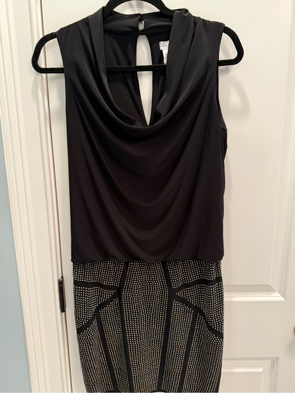 Cache Black Draped Neck Dress with Embellished Skirt